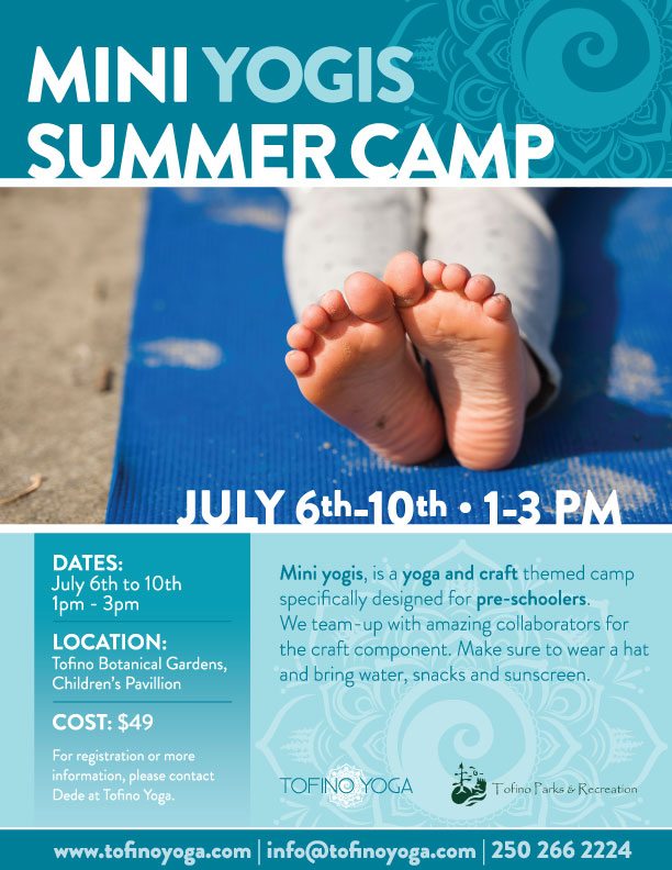 Poster with details of Mini Yogis Summer Camp
