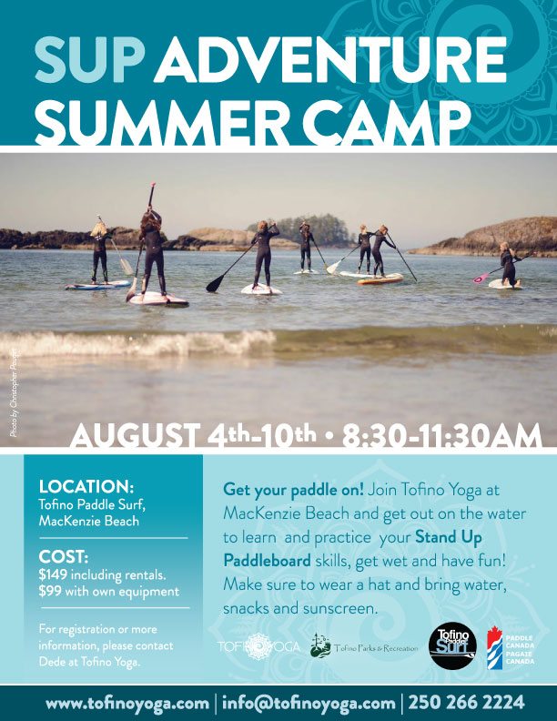 Poster with details of SUP Adventure Summer Camp